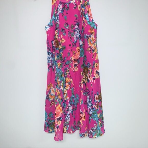 Betsey Johnson Dress Size 2 US Pink Floral A-Line Chiffon Halter Sleeveless - Picture 4 of 8
